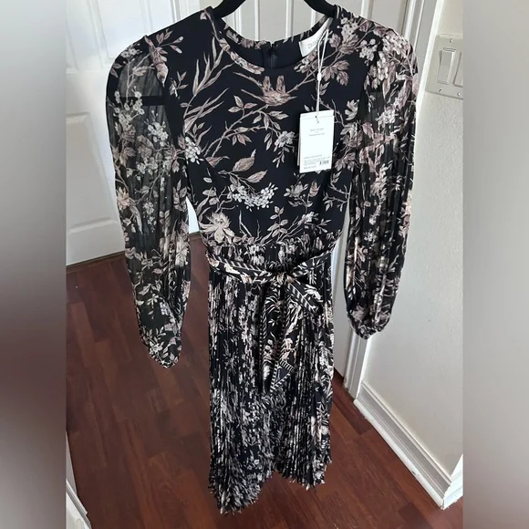 chinese dress ladies Zimmermann Pleated Midi Dress Plisse White Floral Puff Sleeve main image 0